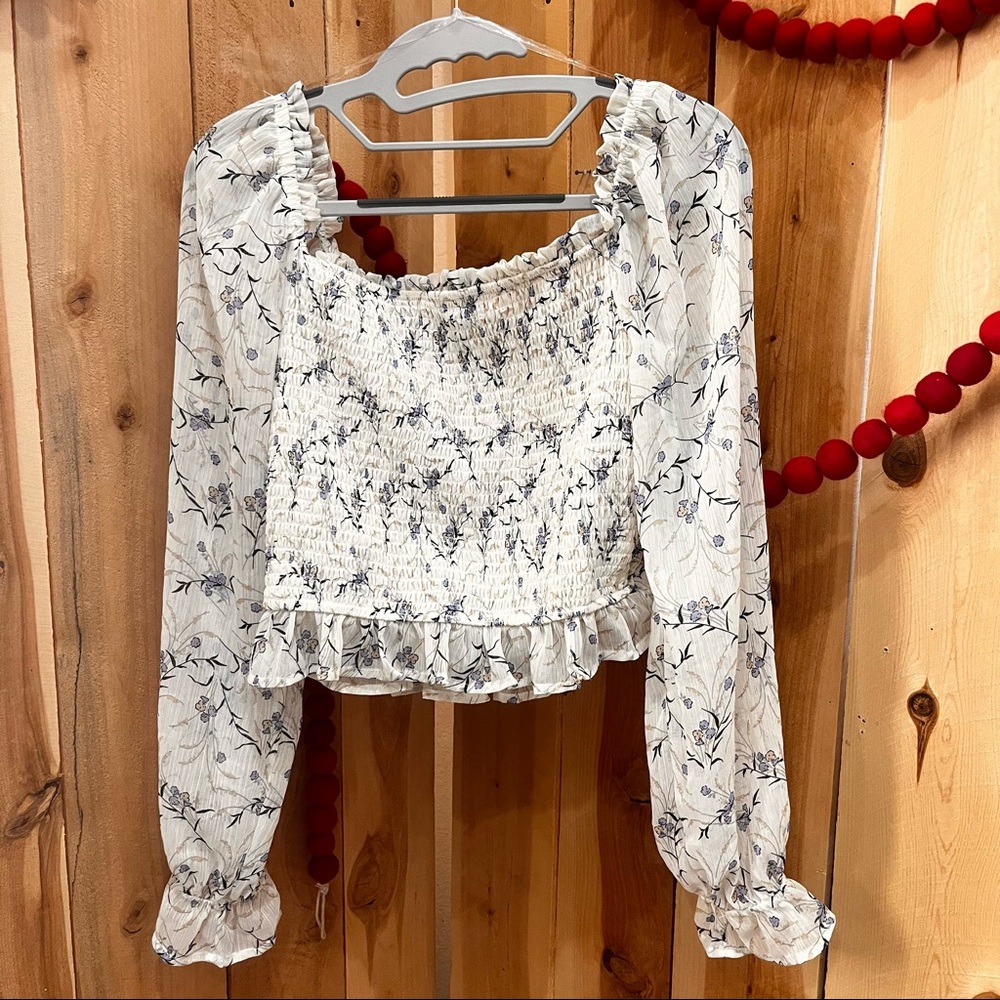 ReVamped Semi-Sheer Floral Peasant Top